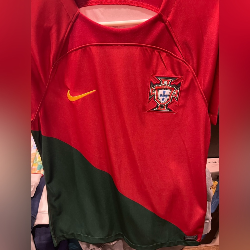 Nike Portugal Soccer Jersey Red Green FPF Crest Short Sleeve